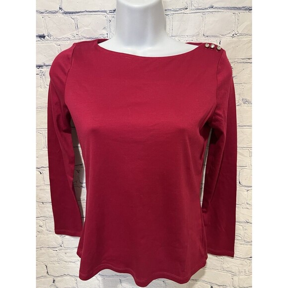 Talbots Tops - Talbots Lot Of 2 Pink & Ivory Cotton Rhinestone Button Boat Neck Knit Top Petite